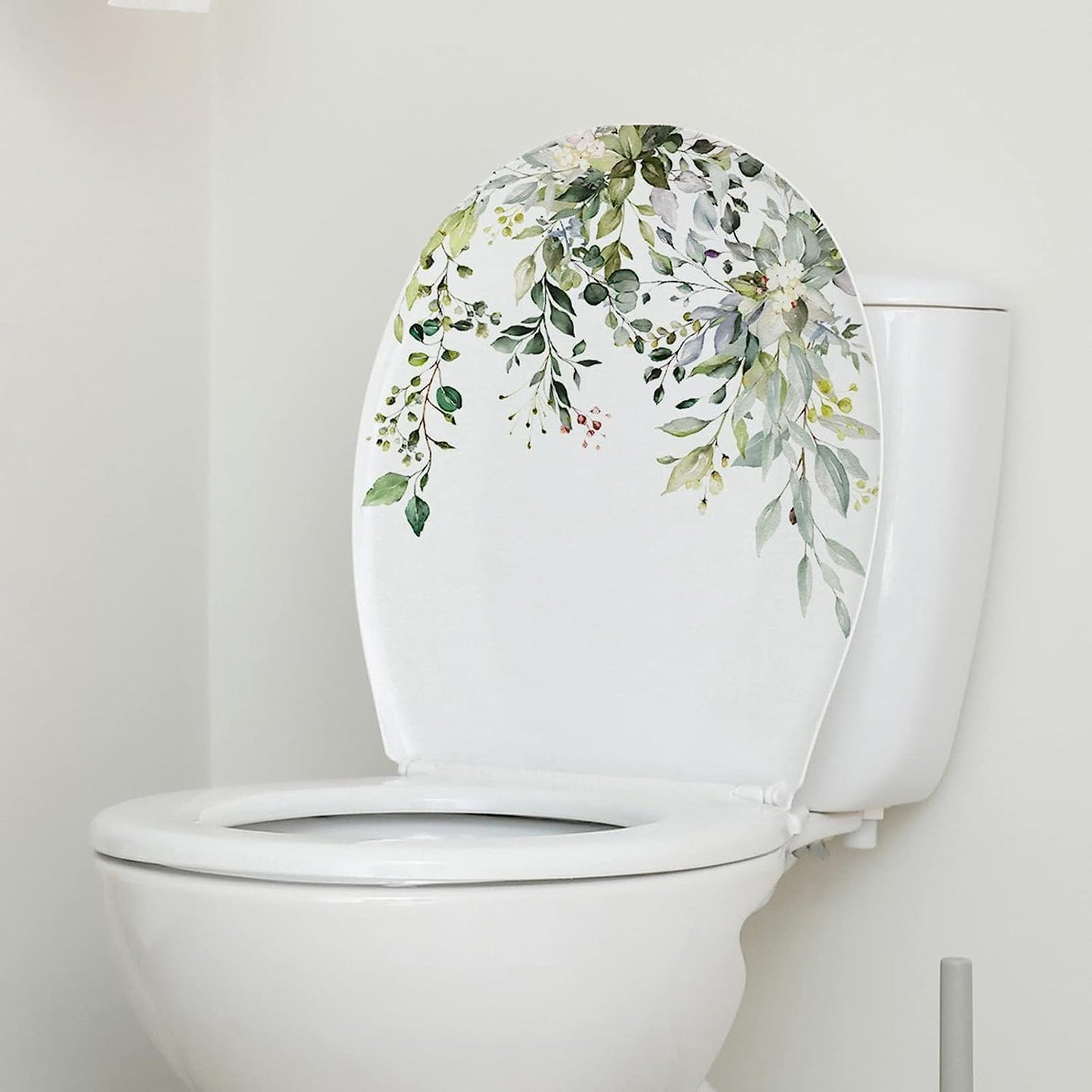 Green Plant Leaves Flowers Toilet Seat Lid Stickers Self-Adhesive Bathroom Wall Stickers Green Leaf Floral DIY Removable Waterproof Sticker for