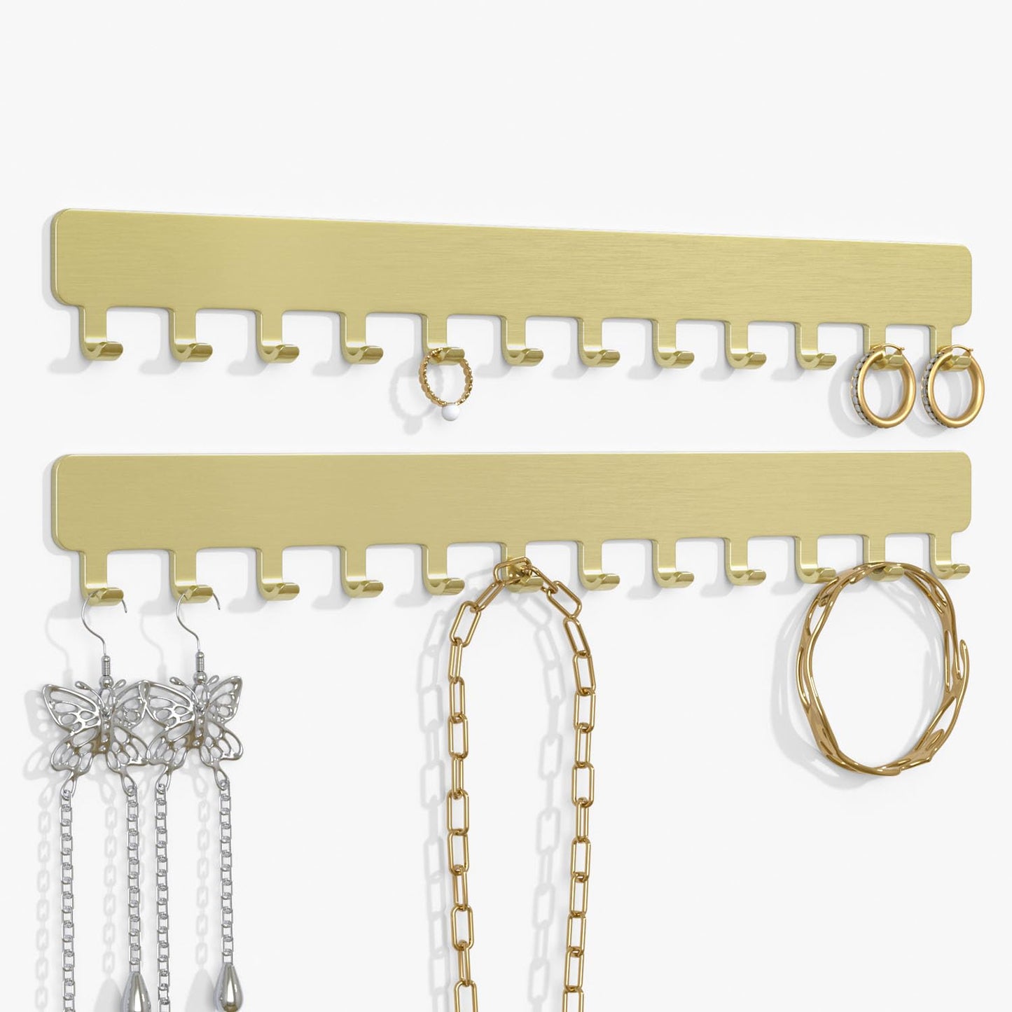 Josmimic Wall Necklace Organizer Holder: Wall Mounted Jewelry Hanging Storage Necklaces Display Hanger Gold 2 PCS