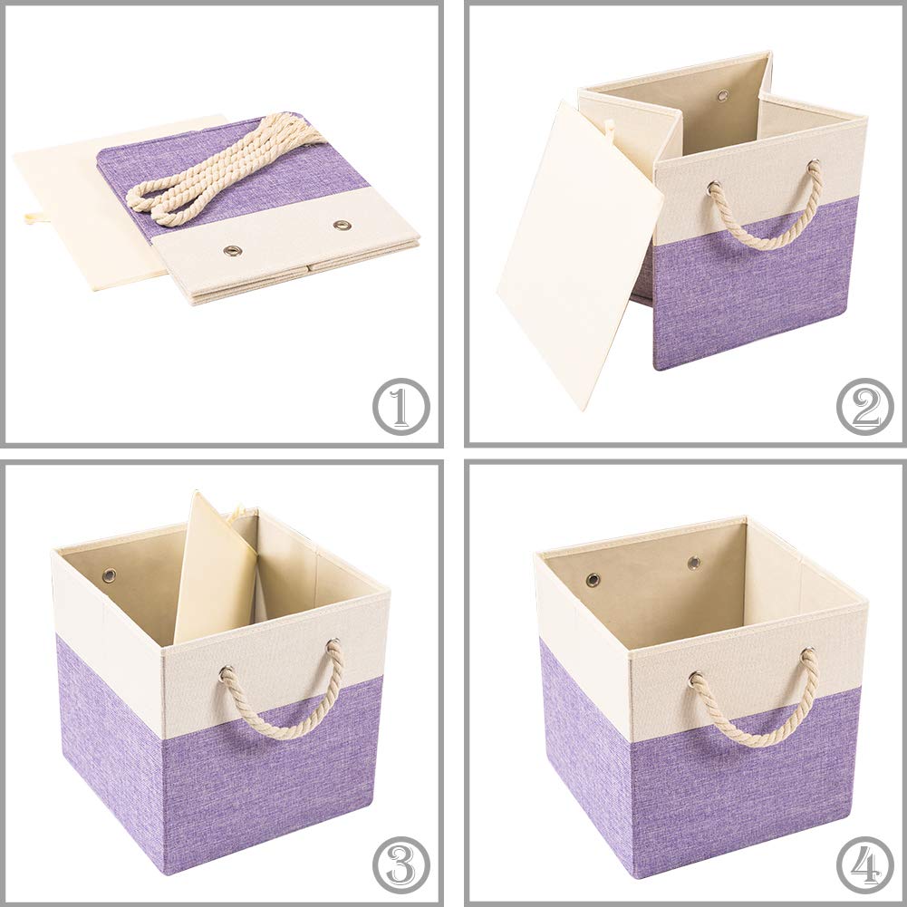Prandom Foldable Cube Storage Bins 28x28x28cm [4-Pack] Fabric Linen Storage Baskets Cubes Drawer with Cotton Handles Organizer for Shelves Closet