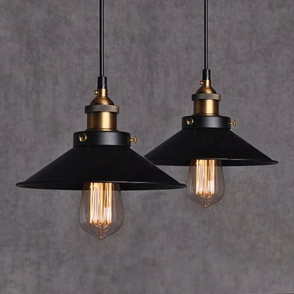 Chrasy 2 Packs Vintage Ceiling Light Industrial Style Pendant Lighting Edison Black Metal Lamp Shade Lighting Fixture for Kitchen Living Room