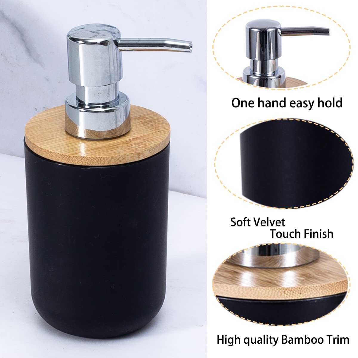 JETAINE 6 Pieces Bamboo Bathroom Accessories Modern Bathroom Accessory Set Luxury Bathroom Bin and Toilet Brush Set