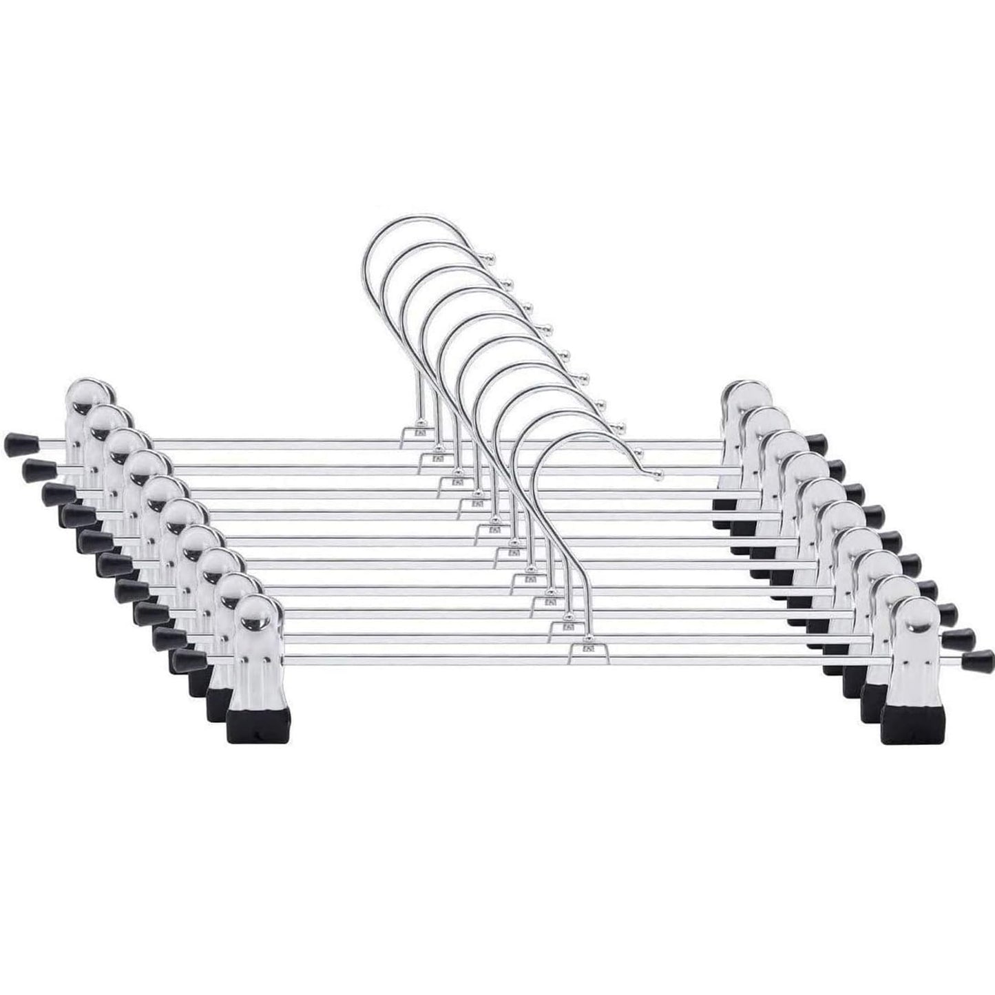 Trouser Hanger,10Pack Pant Hangers Space Saving Skirt Hangers with Clips Adjustable Non-Slip Coat Hangers Heavy Duty Chrome Clothes Hangers Clothes