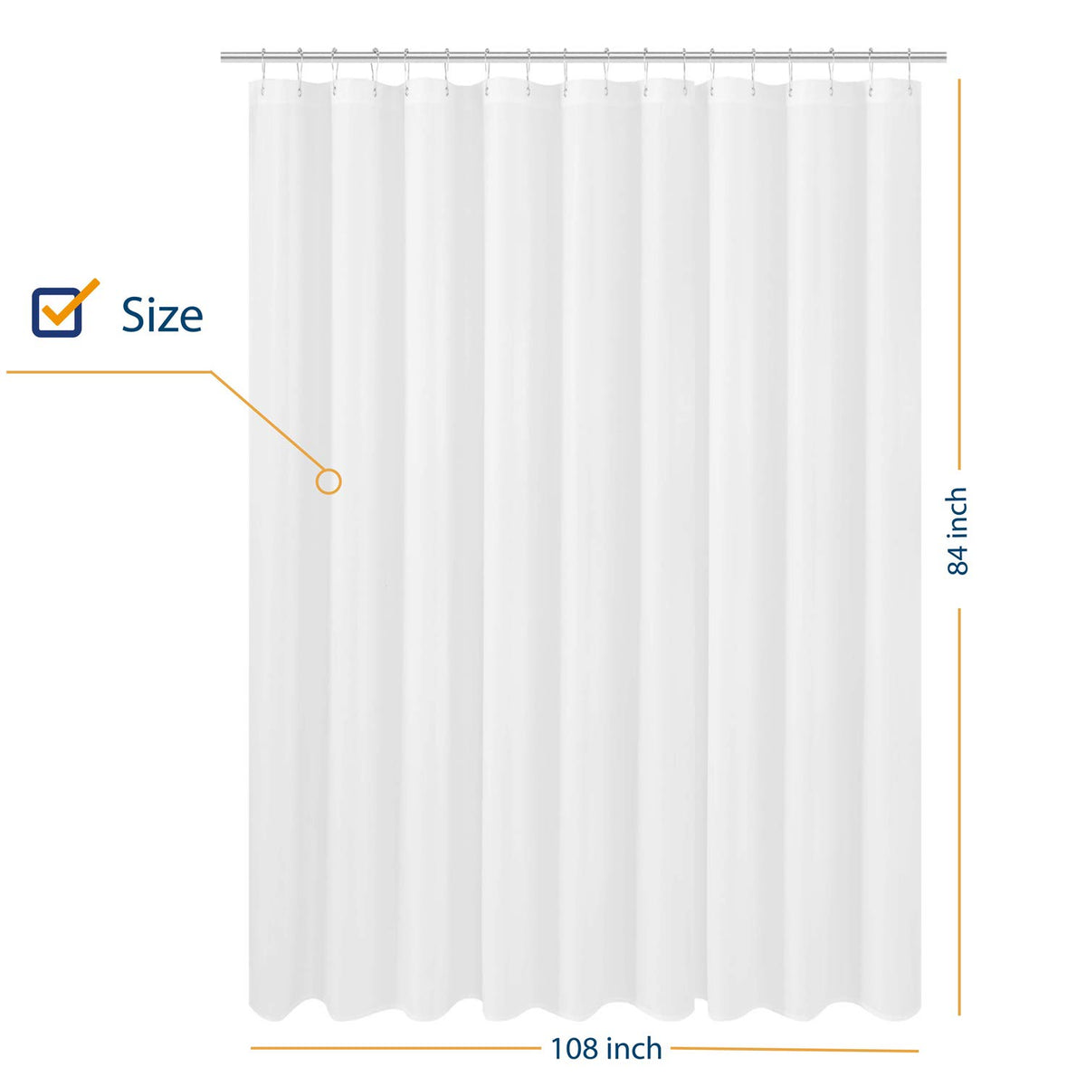 N&Y HOME Extra Wide Extra Long Fabric Shower Curtain Liner 108 x 84 inch, Hotel Quality, Washable, White Spa Bathroom Curtains with Grommets, 108x84