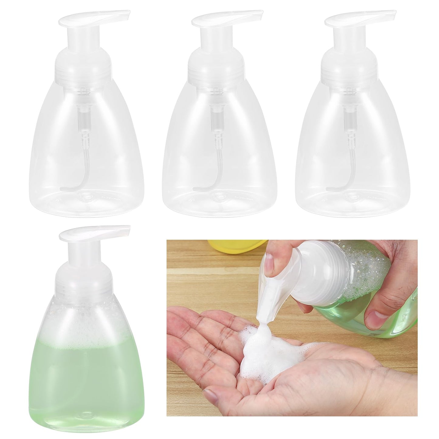 qxayxa 4-Pack 350 mL Foaming Soap Dispensers, Refillable Plastic Pumps