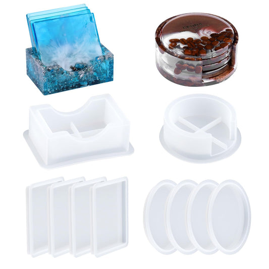 EPODACoaster mould Epoxy Resin & Silicone Coaster Molds with Holder, 8 Pieces Round & Square, DIY Casting Molds