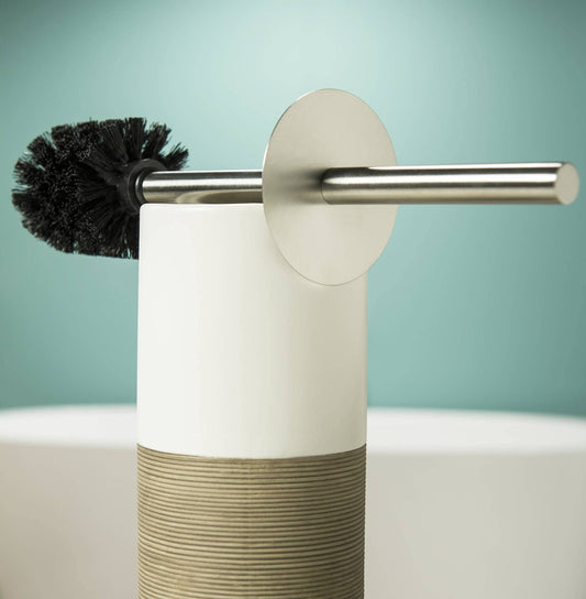 Sealskin Doppio Toilet Brush and Holder, Porcelain, Sand, 10.1 x 38.3 x 10.1 cm