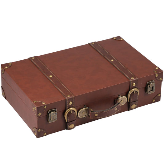 Sesaver Vintage Travel Trunk, Wood Prop Vintage Suitcase Storage Box Leather Trunk Luggage, Decorative Retro Photography Prop Luggage for Placing