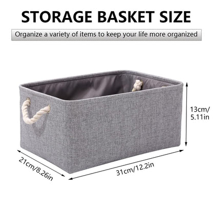 June Tech 3 Pcs Fabric Canvas Storage Boxes with Handles - Small Grey Storage Basket for Cupboards, Shelves, Toys, Clothes, Office