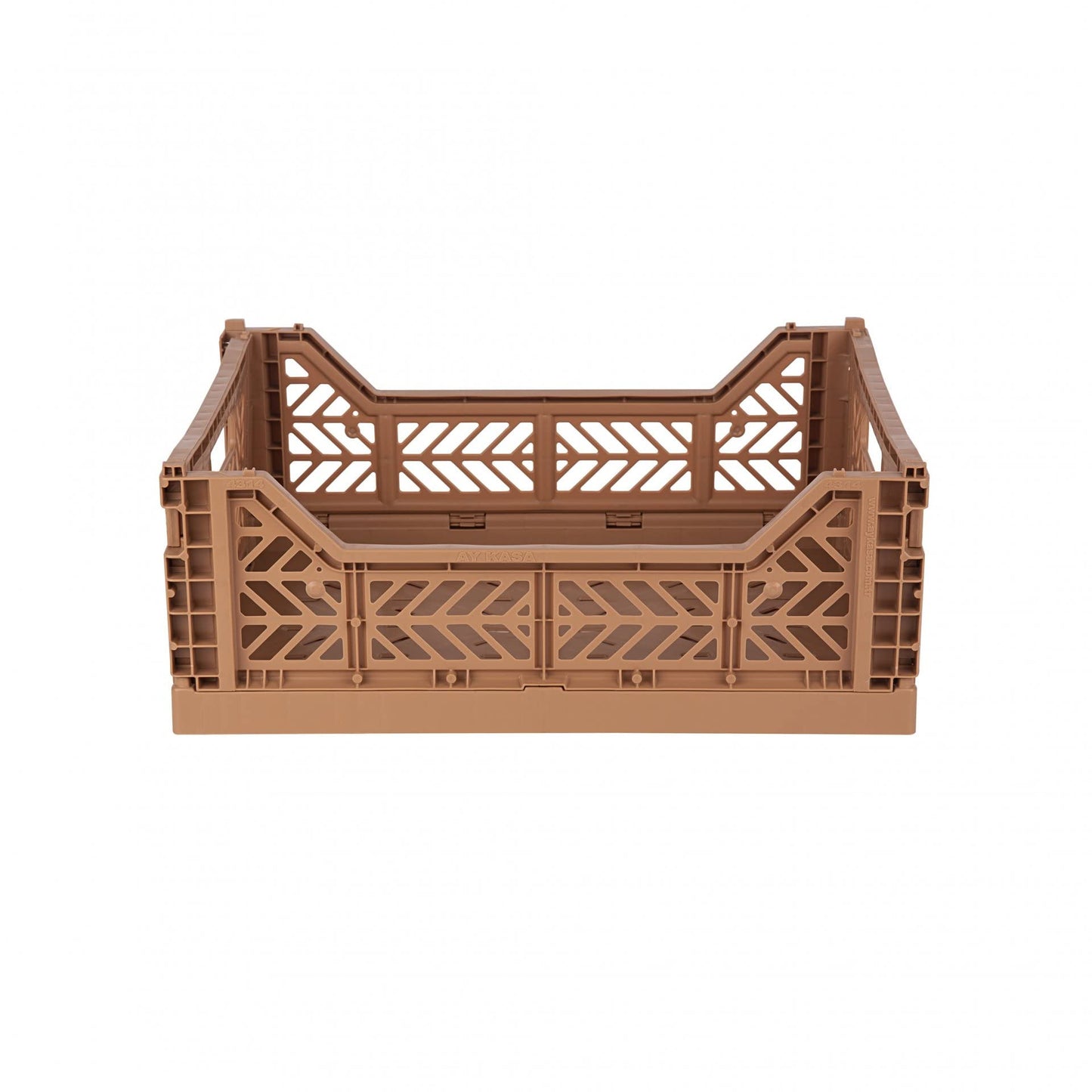 AYKASA Folding Crate, Sturdy Folding Box, Plastic, Stackable, Tan, Midi (40 x 30 x 14 cm)
