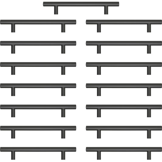 AwmnSrman Kitchen Cupboard Handles Black 15 Pack 128 mm(5 inch) Hole Center, Powder Coated Stainless Steel Installation of Holes