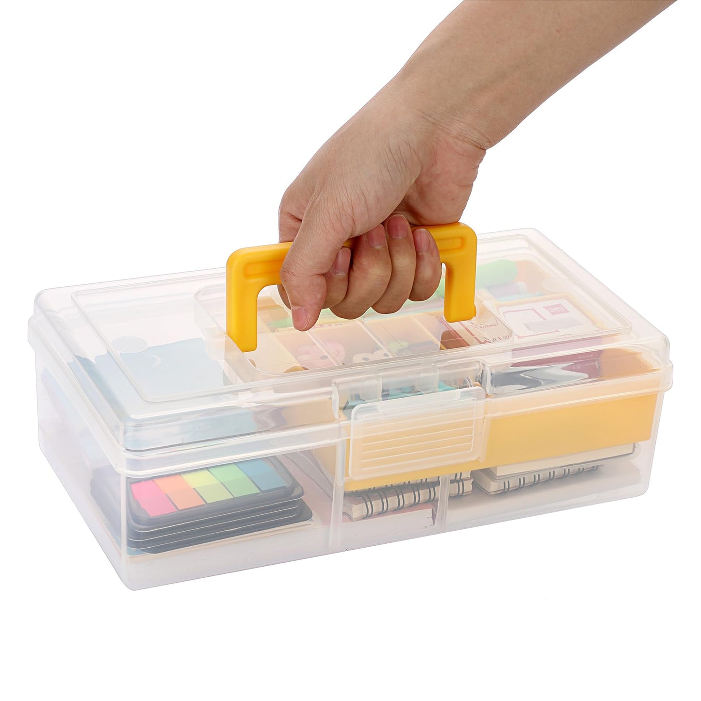 IGNPION Craft Storage Box with Removable Tray Small Plastic Tool Box Yellow