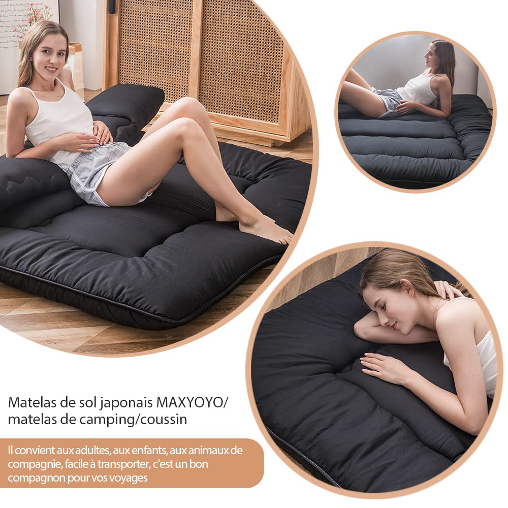 MAXYOYO Japanese Floor Mattress Futon Mattress, Thicken Tatami Mat Sleeping Pad Foldable Roll Up Mattress Dormitory Mattress Pad Floor Lounger Pillow