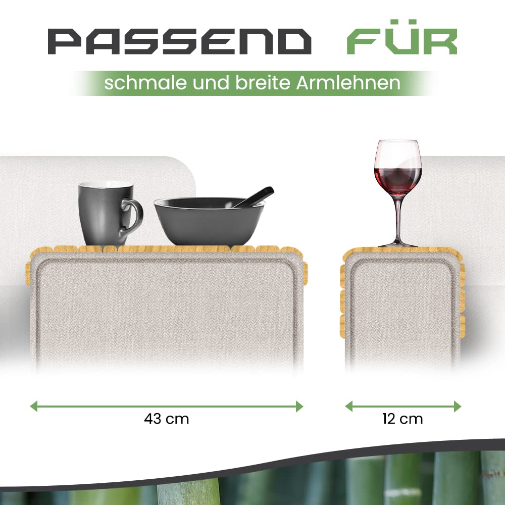 Bamboo Sofa Arm Tray – Anti-Slip, Flexible Sofa Arm Table for All Armrests – Durable Couch Tray with Elegant Design, Natural Color