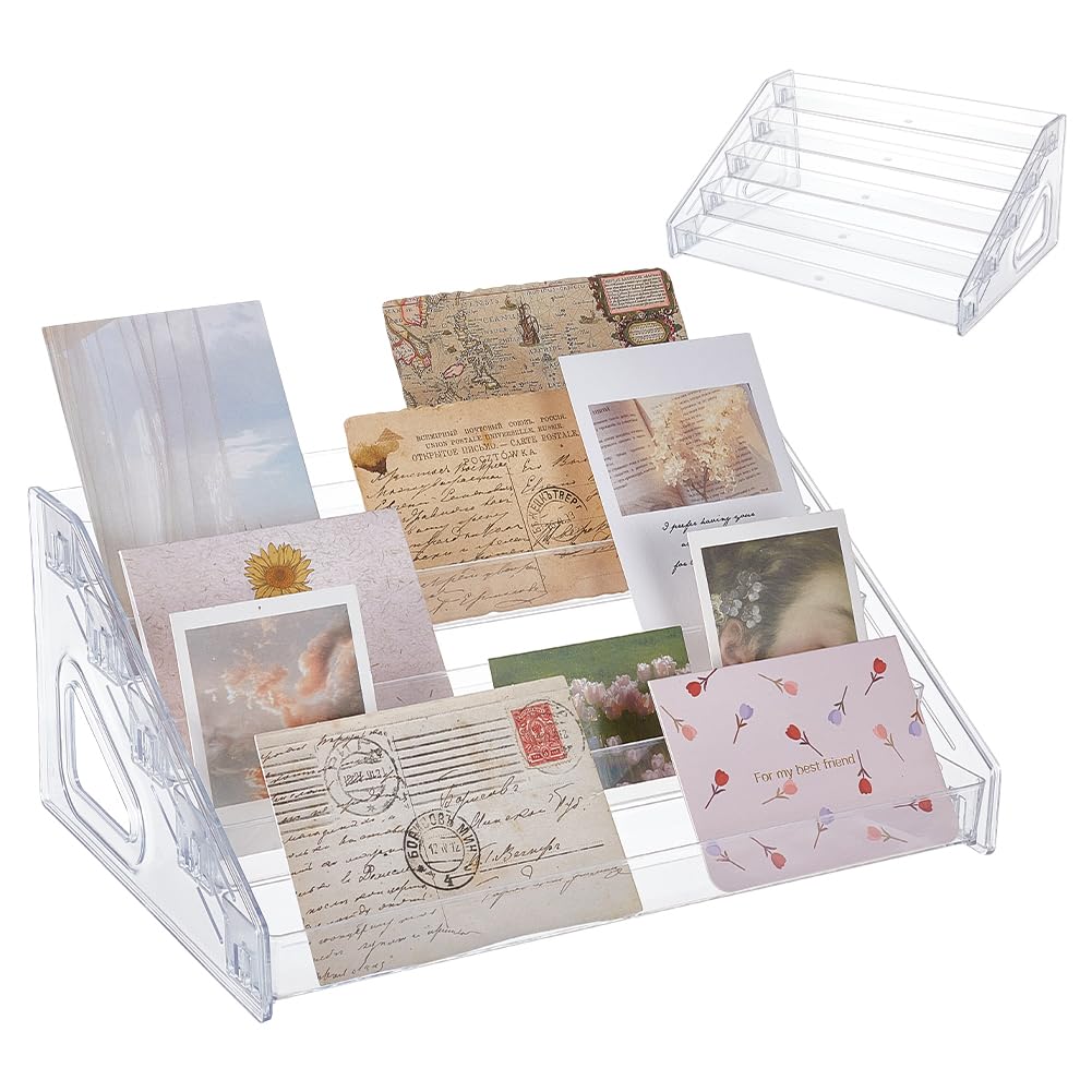 UNICRAFTALE 5-Tier Trading Card Display Holder Acrylic Christmas Greeting Card Holders Clear Plastic Sticker Organizer Rack Portable Versatile
