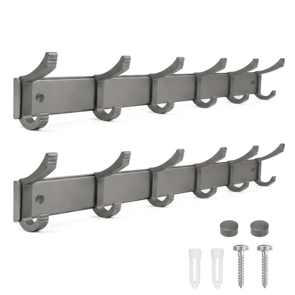 NONETO 2 Pack Coat Hooks Wall Mounted with 6 Movable Coat Rack Grey