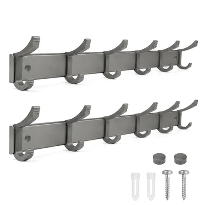 NONETO 2 Pack Coat Hooks Wall Mounted with 6 Movable Coat Rack Grey