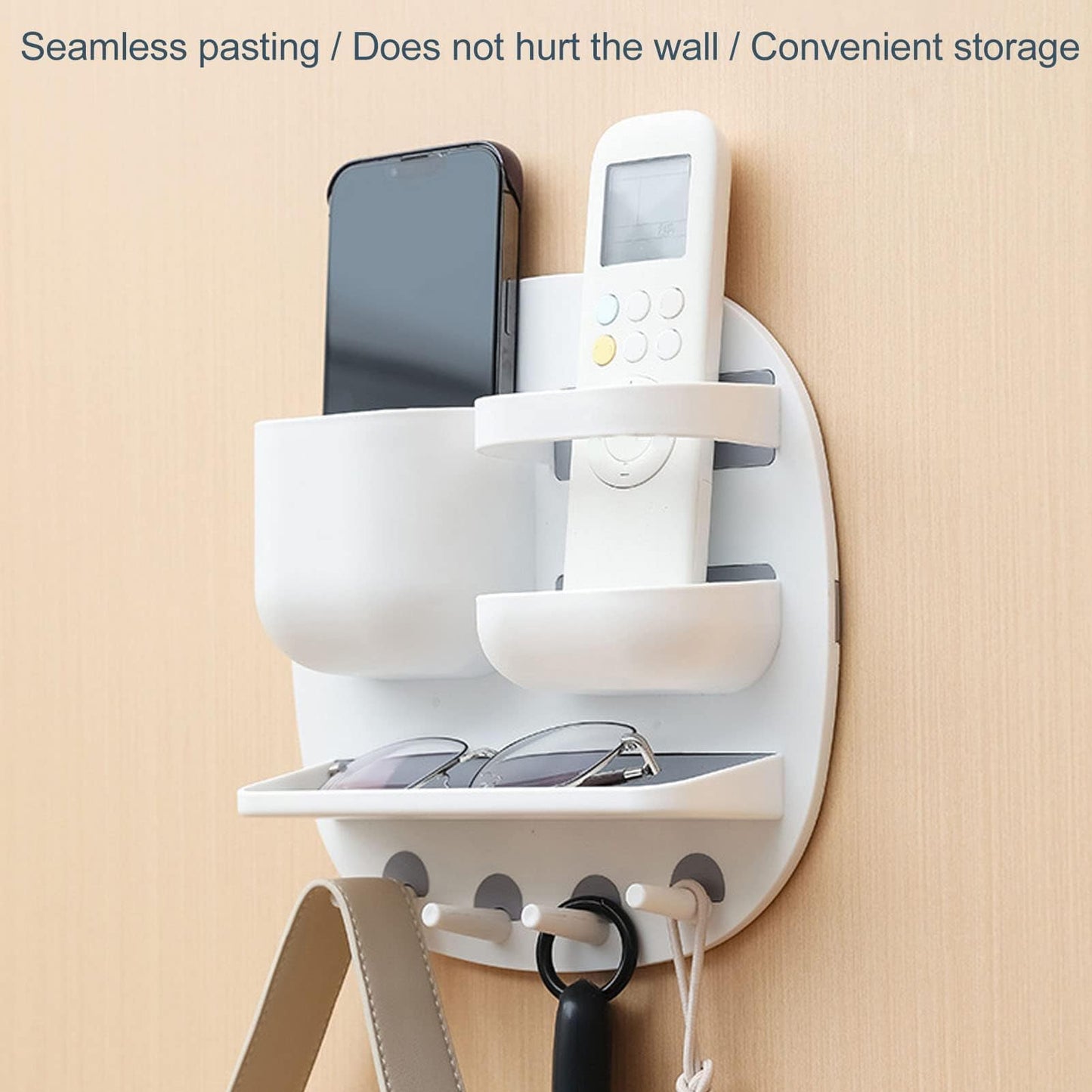 HERCHR 8.7 x 8.7 x 2.4in Self Adhesive Wall Storage Box, Adhesive Wall Shelves Organizer Bedside Shelf Accessories Organizer for Glasses, Remote