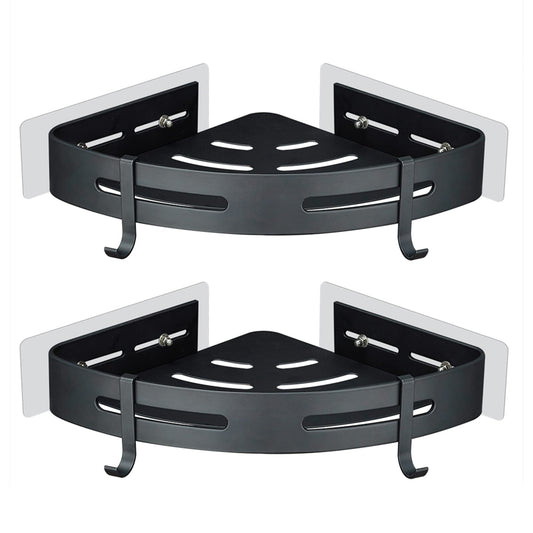 GERUIKE Corner Shower Shelf Bathroom Shelves Black Shower Caddy Basket No Drilling Adhesive Wall Mounted Aluminium Matt 2 Pack Shower Storage Bathroom