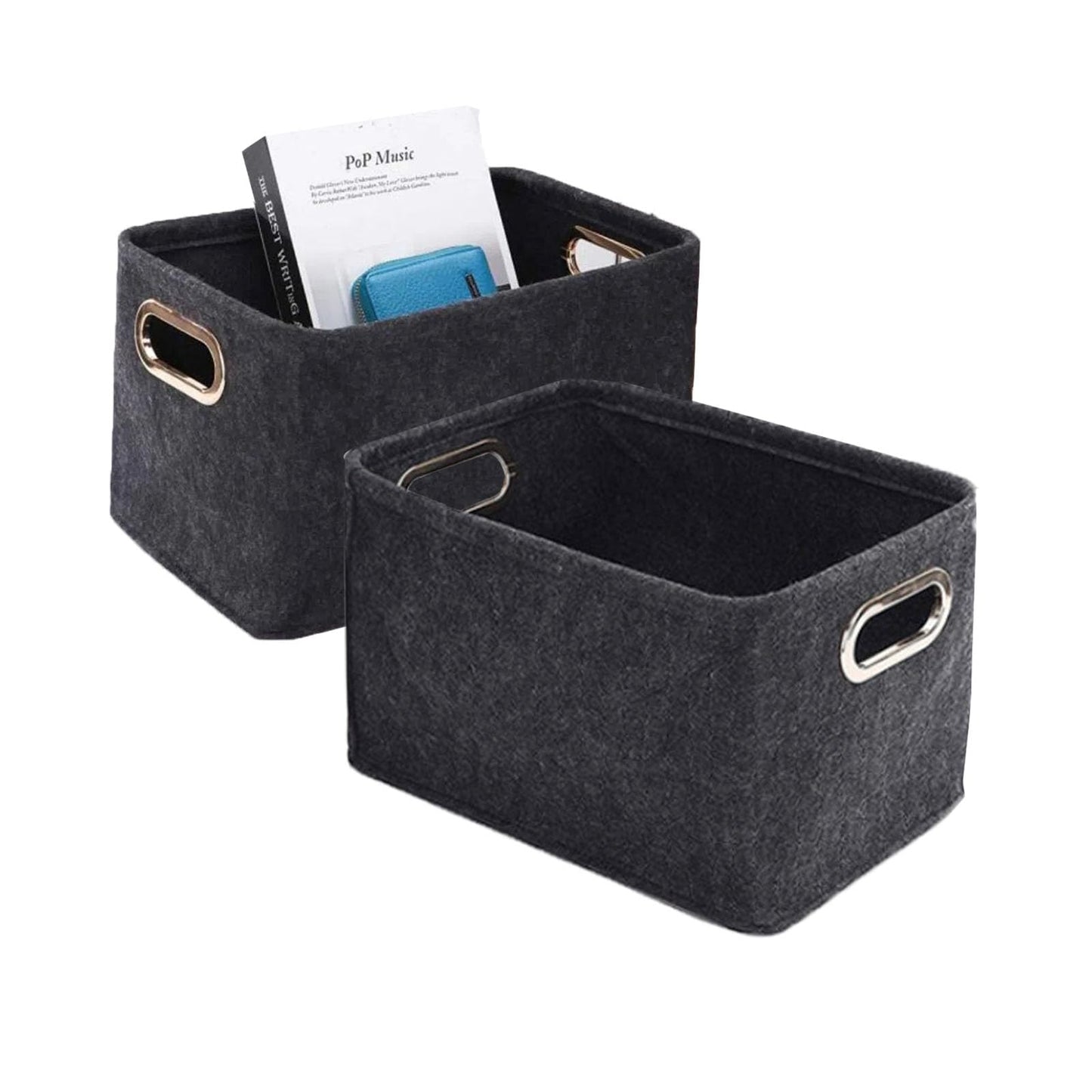 Kaizuca 2 Piece Felt Fabric Baskets, Toy Organiser Cube, Felt Storage Box, Foldable, with Two Handles, for Clothes, Towel, Toiletry, Baby Products