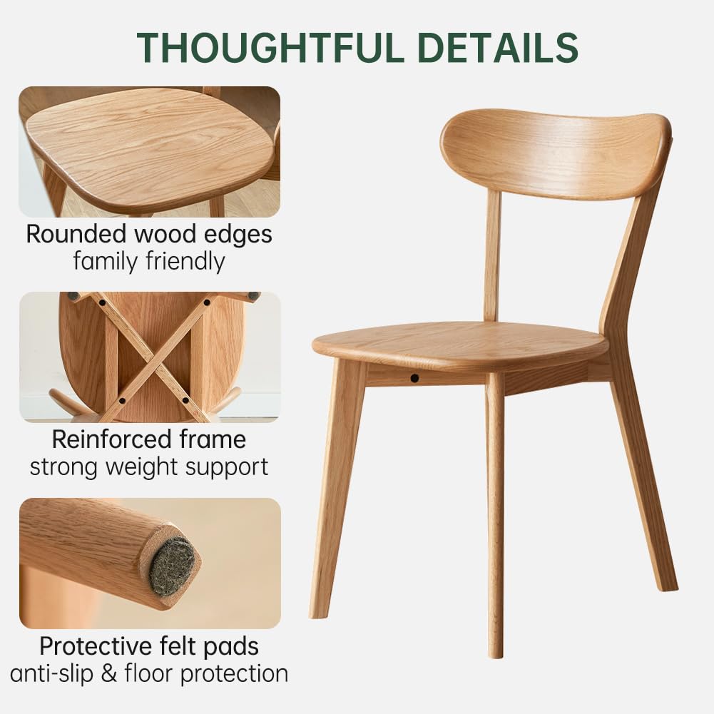 FAS Solid Oak Dining Chairs Set of 2 Curved Backrest Wooden Side Chairs