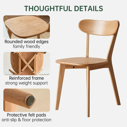 FAS Solid Oak Dining Chairs Set of 2 Curved Backrest Wooden Side Chairs