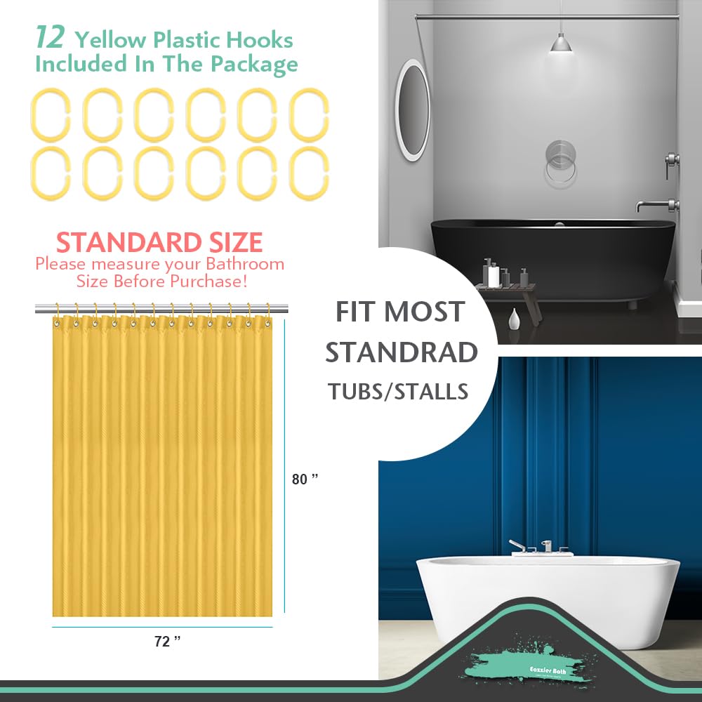 Eazzier Bath Yellow Fabric Shower Curtain or Liner - Leaf Weave Textured Thin Cloth Shower Curtains for Bathroom