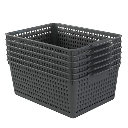 Rinboat Large Plastic Rectangle Storage Baskets, Gray, 6 Pack