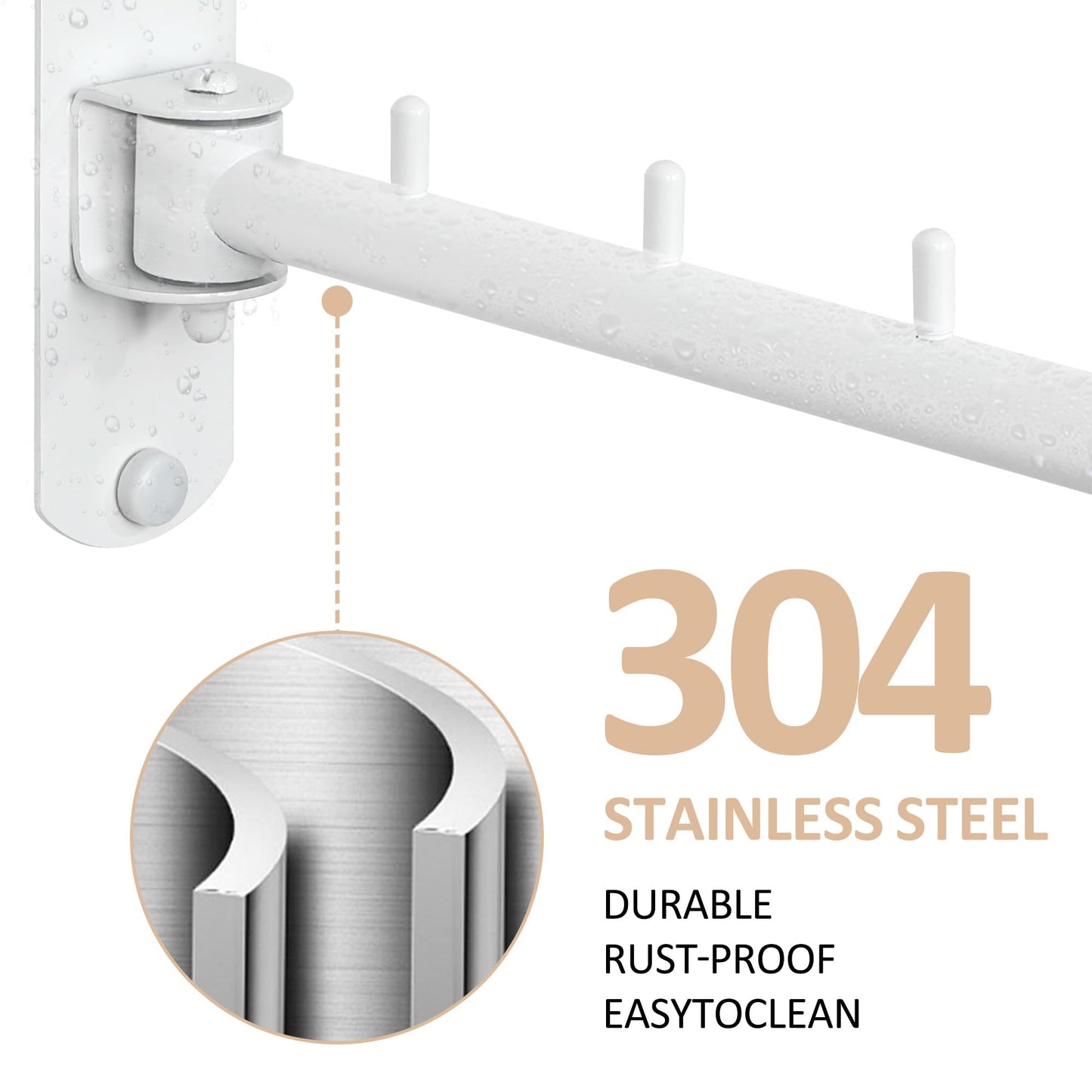 Mooche Clothes Rail Wall Mounted White, Swivel Clothes Rail, 275MM