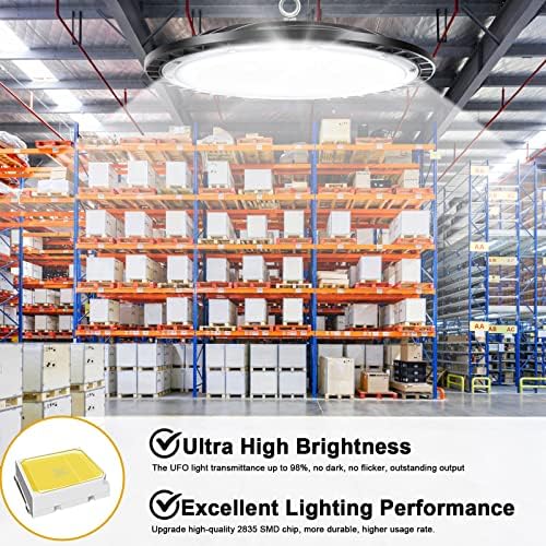 4Pack 150W UFO LED High Bay Light 15000 Lumens Industrial Lamp Commercial Area Lighting Fixture, Daylight White 6500K LED Shop LightsCommercial Lighting Fixture for Workshop Factory Warehouse Garage