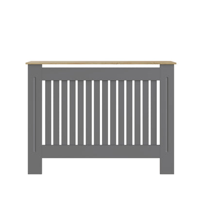 GFW Longslow Medium Radiator Cover with Vertical Slatted Design, Top Display Shelf, Durable Finish and Modern Radiator Cabinet, Grey