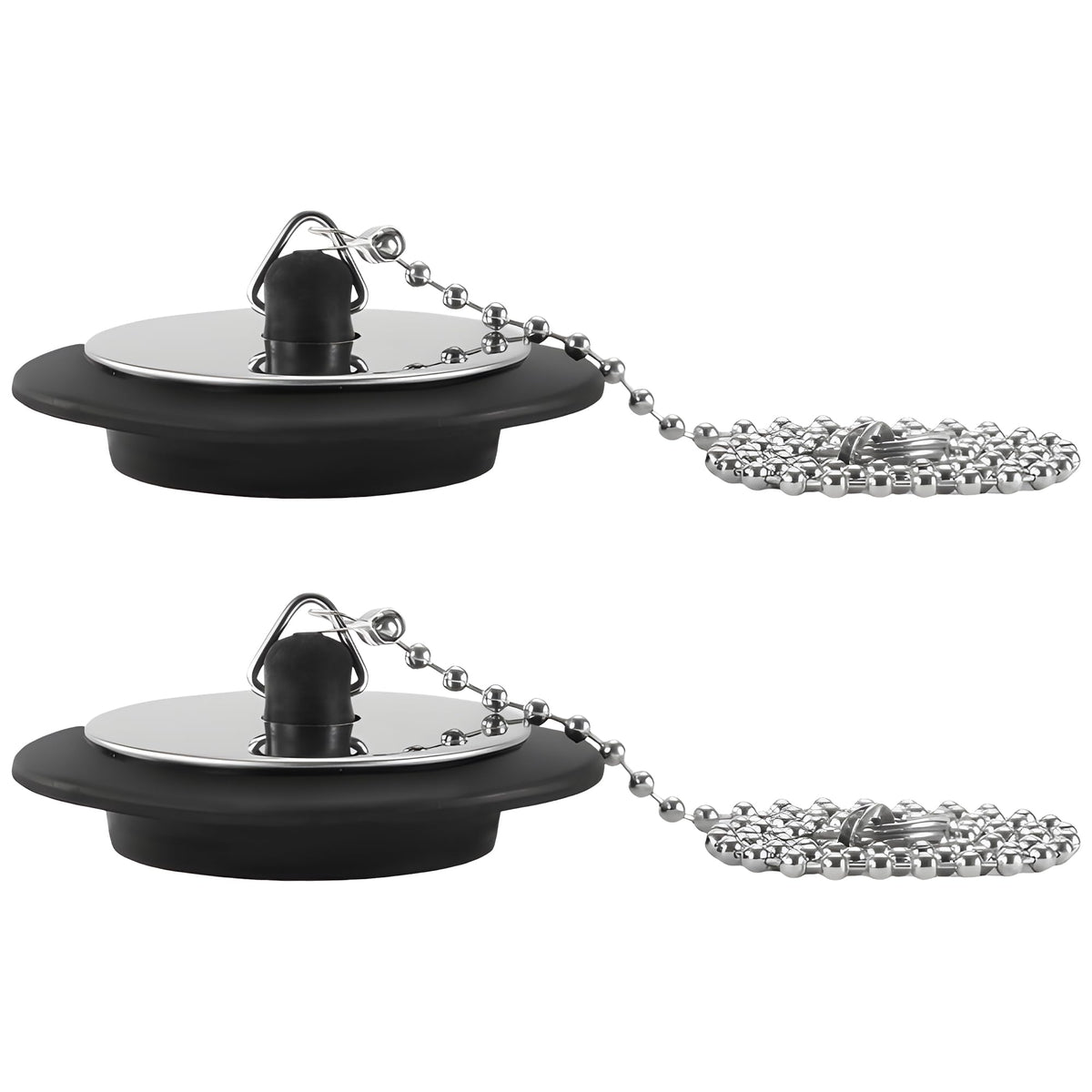 2pcs Universal Bath Plug/Sink Plug with Chain - Prevents Water Loss, Odor Prevention and Tight Seal for Bath Tubs, Kitchen Sinks & Basins