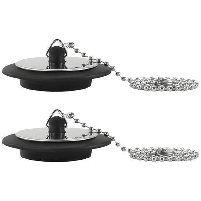 2pcs Universal Bath Plug/Sink Plug with Chain - Prevents Water Loss, Odor Prevention and Tight Seal for Bath Tubs, Kitchen Sinks & Basins