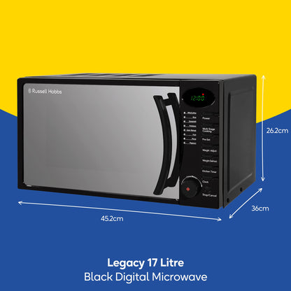 Russell Hobbs RHM1714B 17 Litre 700 W Black Digital Solo Microwave with 5 Power Levels, Digital Clock and Timer, 8 Auto Cook Menus, Automatic Defrost,