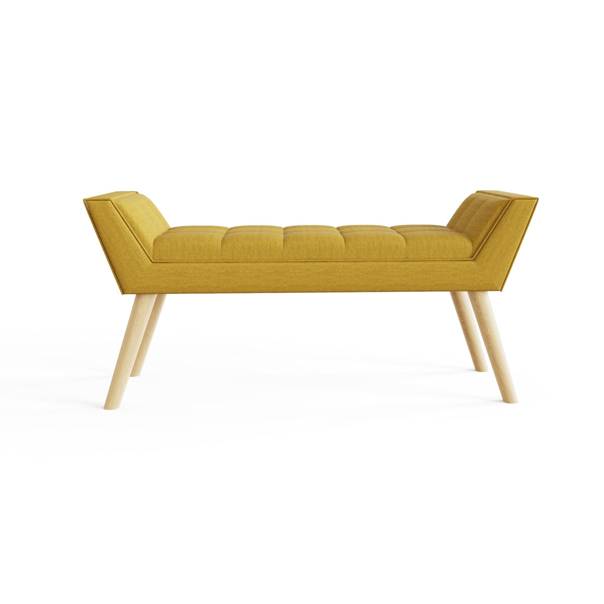 GFW Milan Upholstered Bench, Mustard Bench with Solid Wood Legs, Scandi Style Bedroom, Hallway and Window Seat