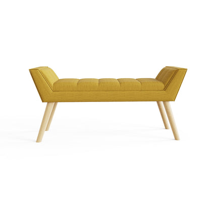 GFW Milan Upholstered Bench, Mustard Bench with Solid Wood Legs, Scandi Style Bedroom, Hallway and Window Seat