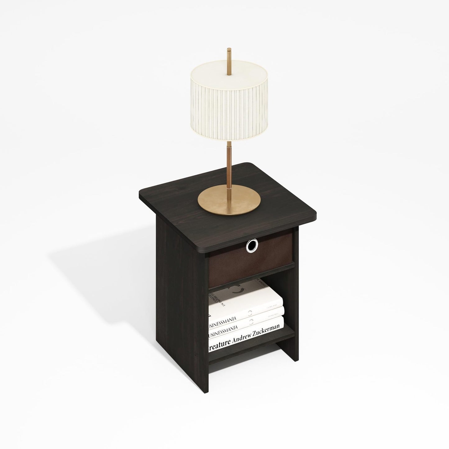 Furinno MODERN Side Table, Square End Table with Storage Bin, Round Corner Night Stand, Bedside Table with Storage Shelf, for Living Room, Bedroom
