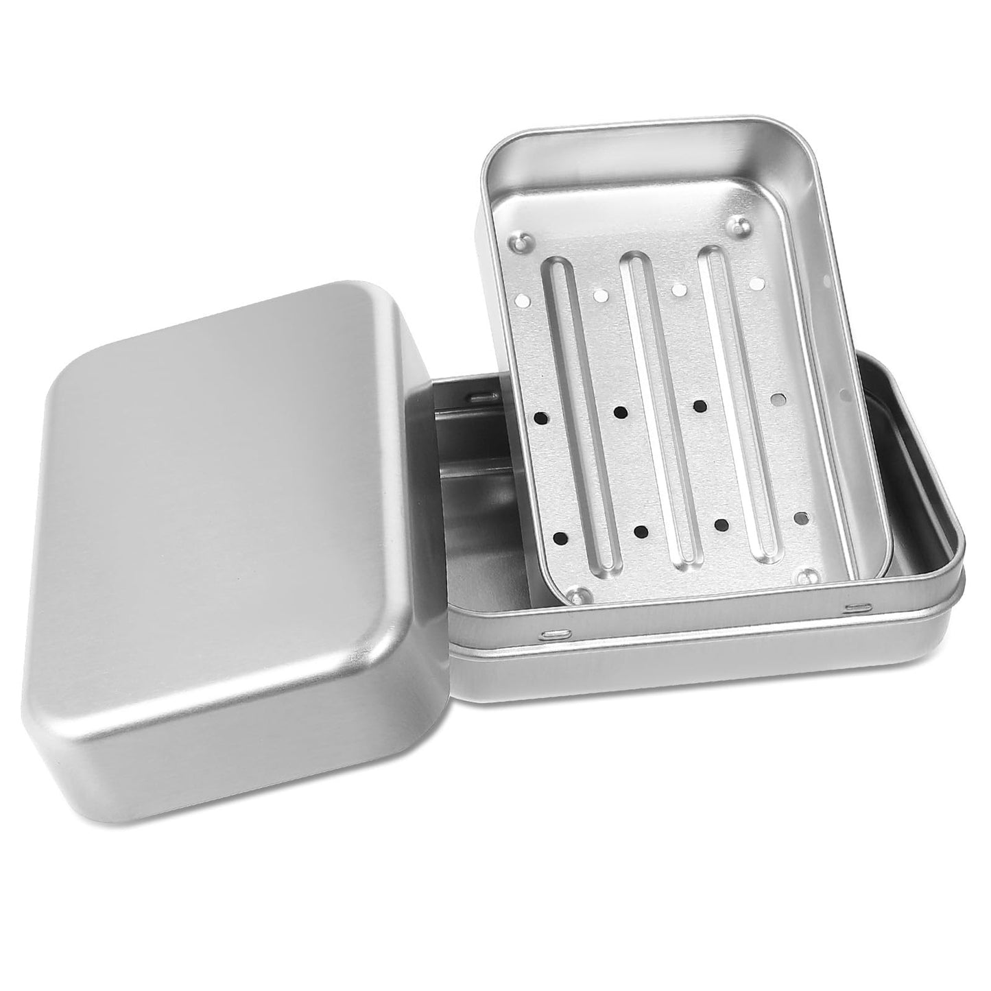 Tyqour Aluminum Travel Soap Dish with Lid, Portable Travel Soap Case, Self Draining Travel Metal Soap Tin
