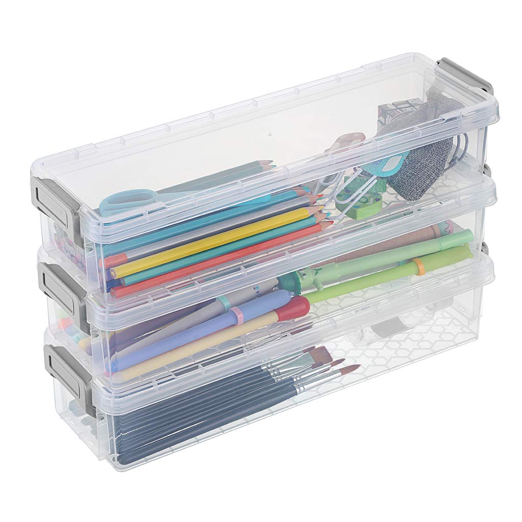 SUMTree 3 Pack Plastic Clear Storage Containers with Grey Clip 1.5L (Grey)