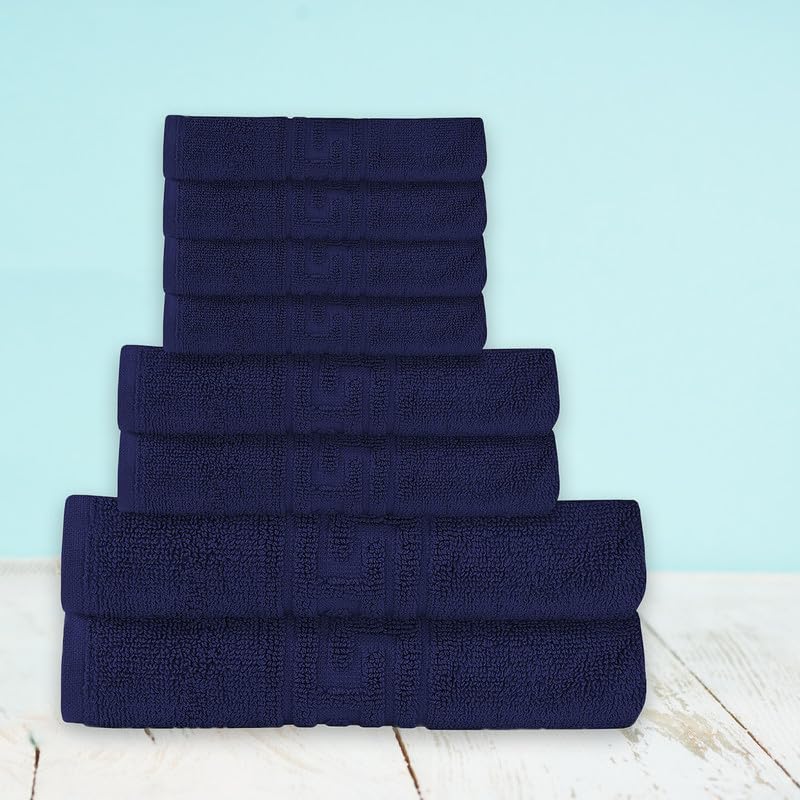 DTEX HOMES 8 Piece Towel Set 100% Egyptian Cotton 500 GSM, 2 Bath Towels, 2 Hand Towels, 4 Washcloths - Navy Blue
