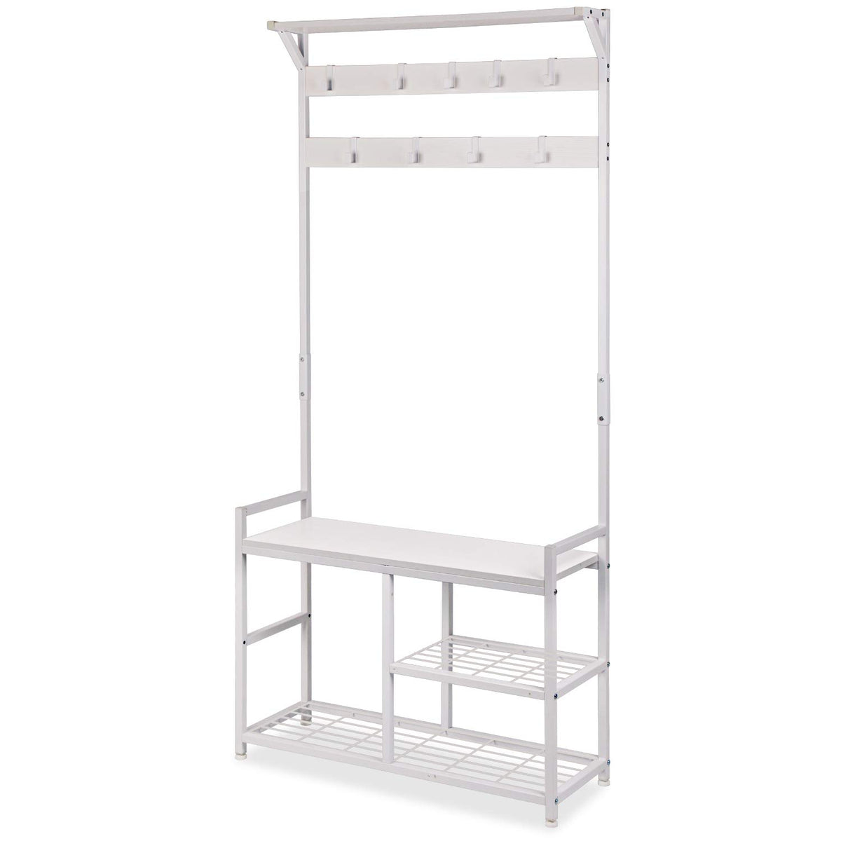 Industrial Coat Rack Freestanding Hall Tree 33"x12"x71.5" White