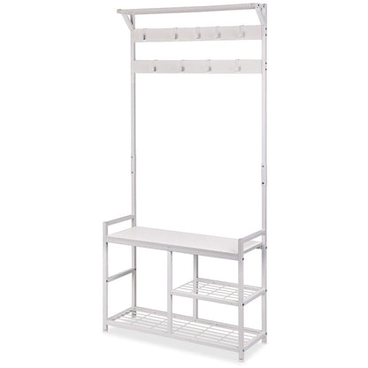 Industrial Coat Rack Freestanding Hall Tree 33"x12"x71.5" White