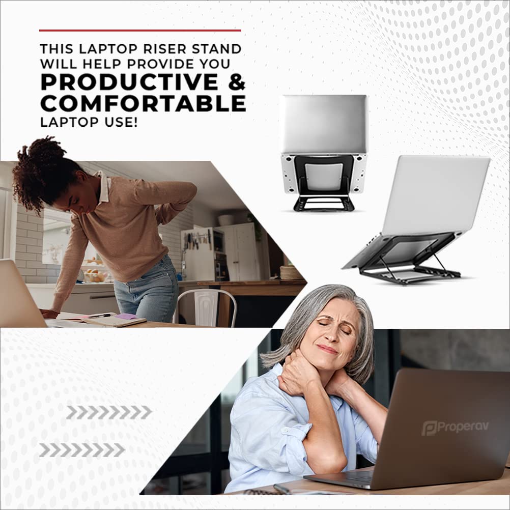 Properav Steel Portable Ergonomic Laptop Stand for Windows & Mac devices such as Dell, Toshiba, HP, Samsung, MacBook, Lenovo with Secure Fit Pads