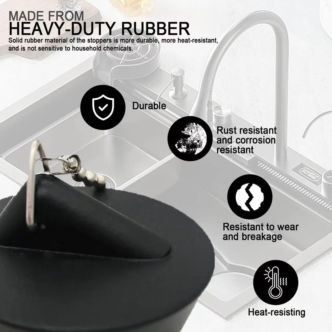 YUNYU 2 Pcs Universal Sink Plug with Chain, Bathroom Sink Plug Replacement, Drain Stopper for Bathroom Kitchen