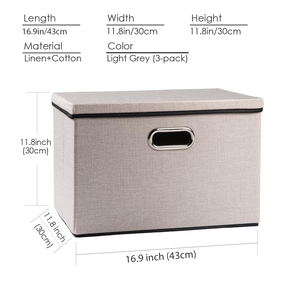 Prandom Storage Boxes with Lids Large,Collapsible Linen Fabric Storage Box,Decorative Bins,Really Useful Box,Clothing