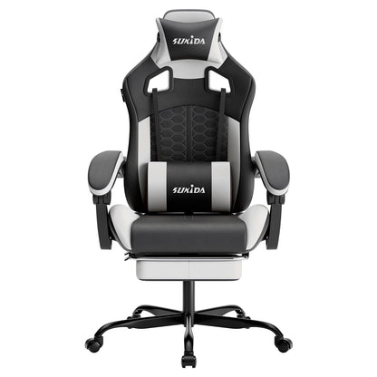 SUKIDA Ergonomic Gaming Chair for Adult, Comfortable Desk Chair with Massage, Comfy Headrest and Lumbar Support Pc Office chairs with Footrest