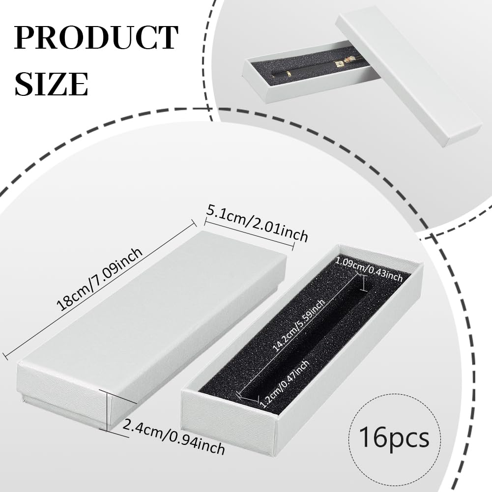 BENECREAT 16Pcs Empty Pen Gift Boxes, 18x5.1x2.4cm/7.1x2x1 Inch Cardboard Pen Cases with Sponge for Jewelry Collection Gift Packaging Office Supplies