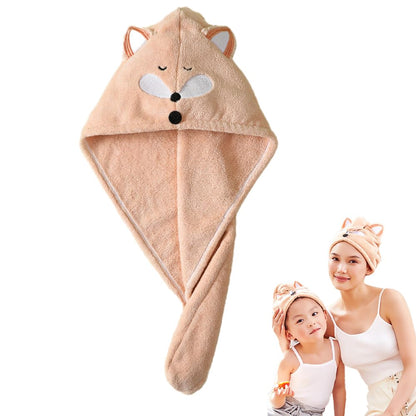 Girls' Absorbent Hair Towel Wrap Kids Hair Drying Wrap Towel Hat Cute Cartoon Turban Towels with Button Anti-Frizz Wet Hairs Shower Cap Quick Drying