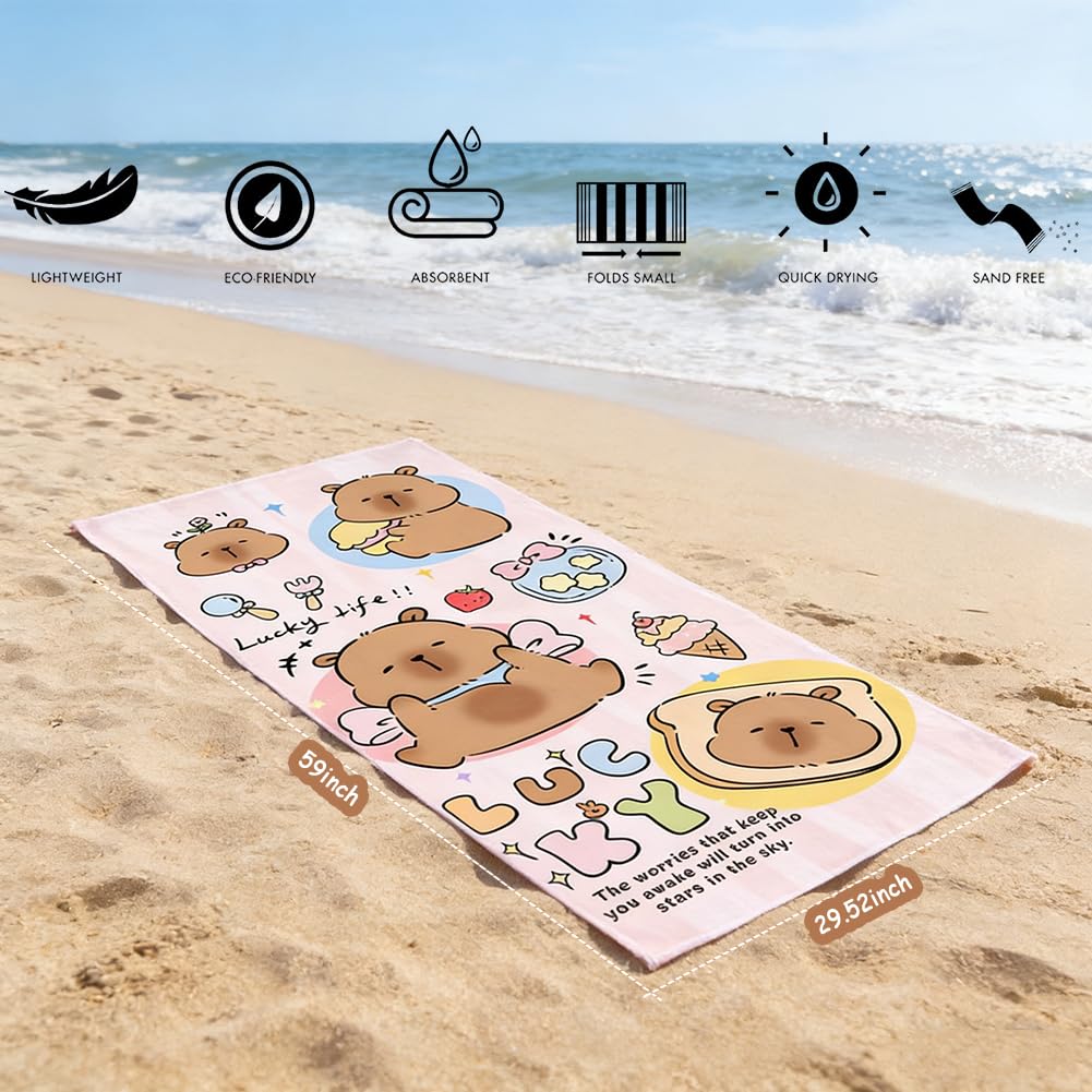 NimblusToy Capybara Beach Towel, Quick Dry Microfibre Towels Super Absorbent Sandproof Beach Bath Towels Swimming Towel Lightweight 3D Print Beach