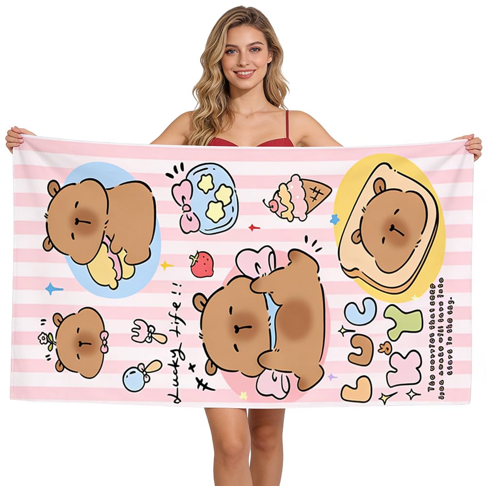 NimblusToy Capybara Beach Towel, Quick Dry Microfibre Towels Super Absorbent Sandproof Beach Bath Towels Swimming Towel Lightweight 3D Print Beach