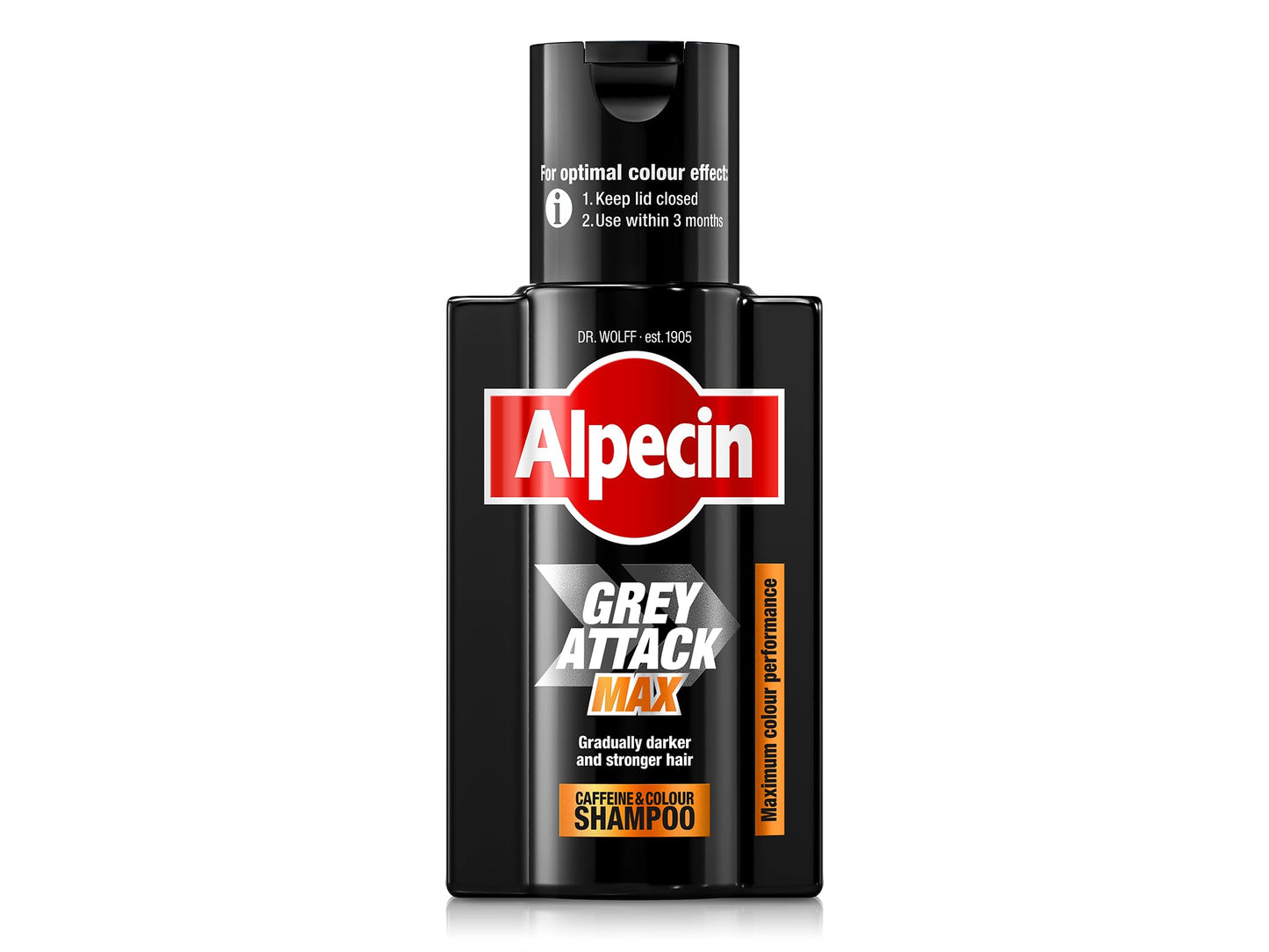 Alpecin Grey Attack MAX Caffeine & Colour Shampoo 1 x 200ml - Gradually Darker and Stronger Hair - Extra Strong Colour Performance - Against Thinning